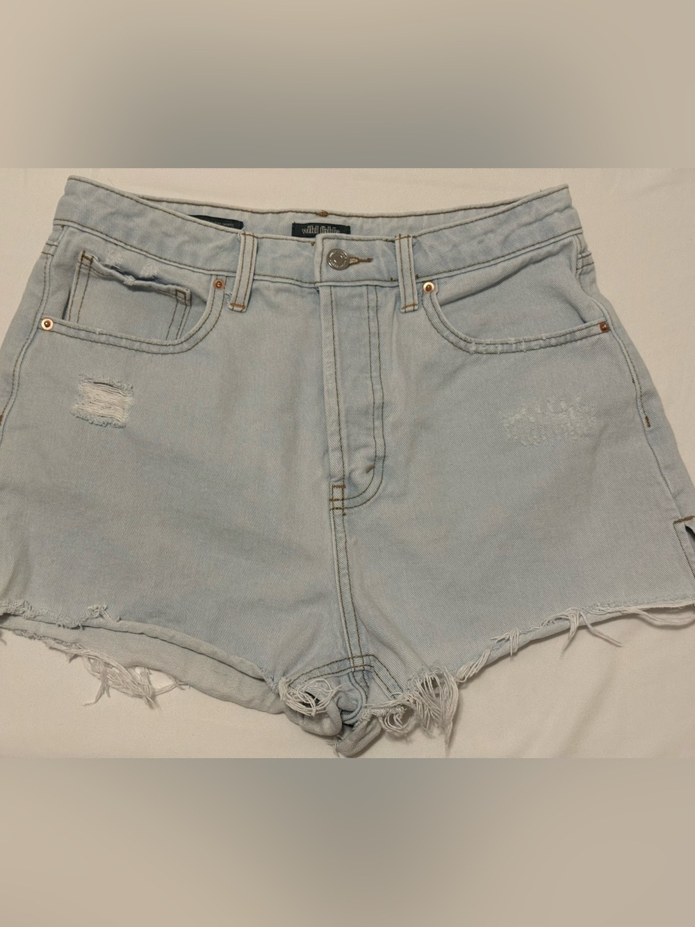 wild fable Light Wash Distressed High-Rise Denim Shorts button fly